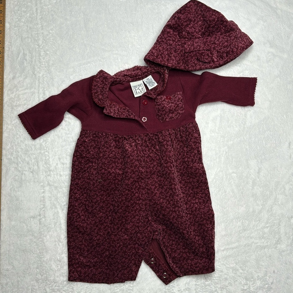 Field gear baby outfit corduroy, red beat floral print cotton with hat 6 6m girl